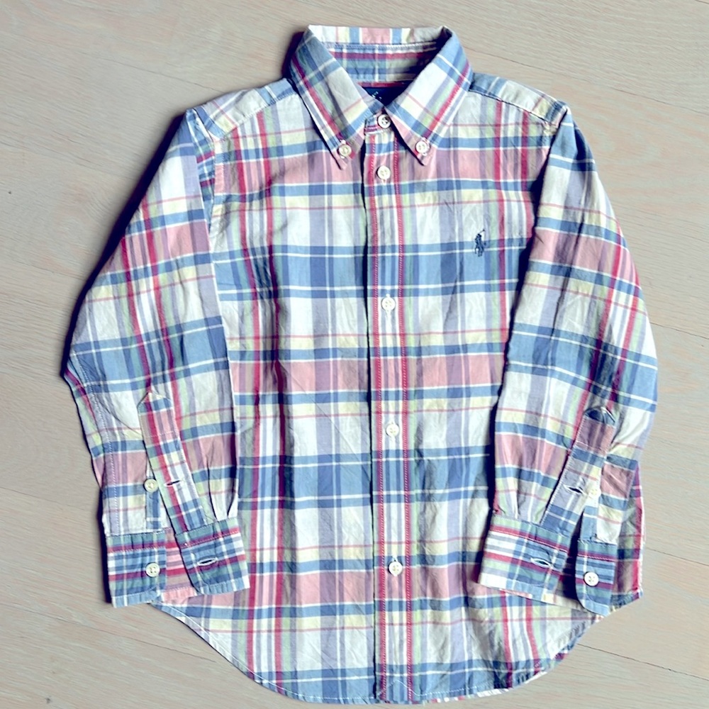 Ralph Lauren Boys Plaid Poplin Shirt Kids Size 3